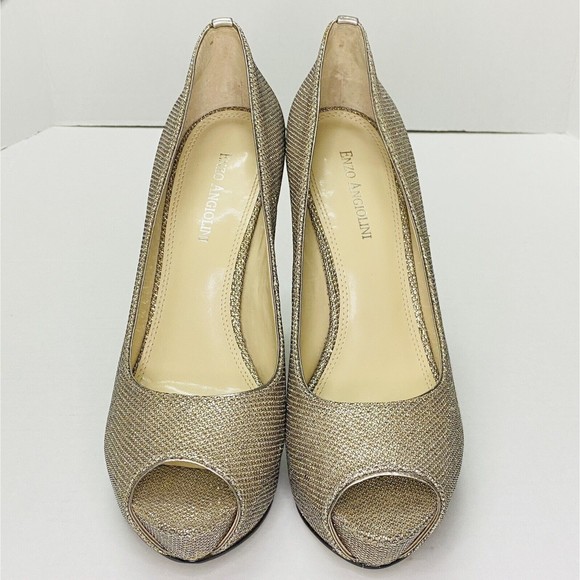 ENZO ANGIOLINI  Womens Size 8.5 M Gold Mesh Fabric Open Toe Stiletto Platform - Picture 2 of 9